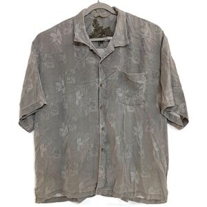 Tommy Bahama Shirt Mens 2XL Gray Silk Camp Aloha Short Sleeve Button Front Beach